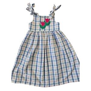 Kelly's Kids Plaid Tulip Shoulder Tie Dress